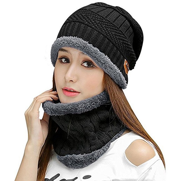 Accessories - Unisex Winter Beanie Hat with Neck Warmer